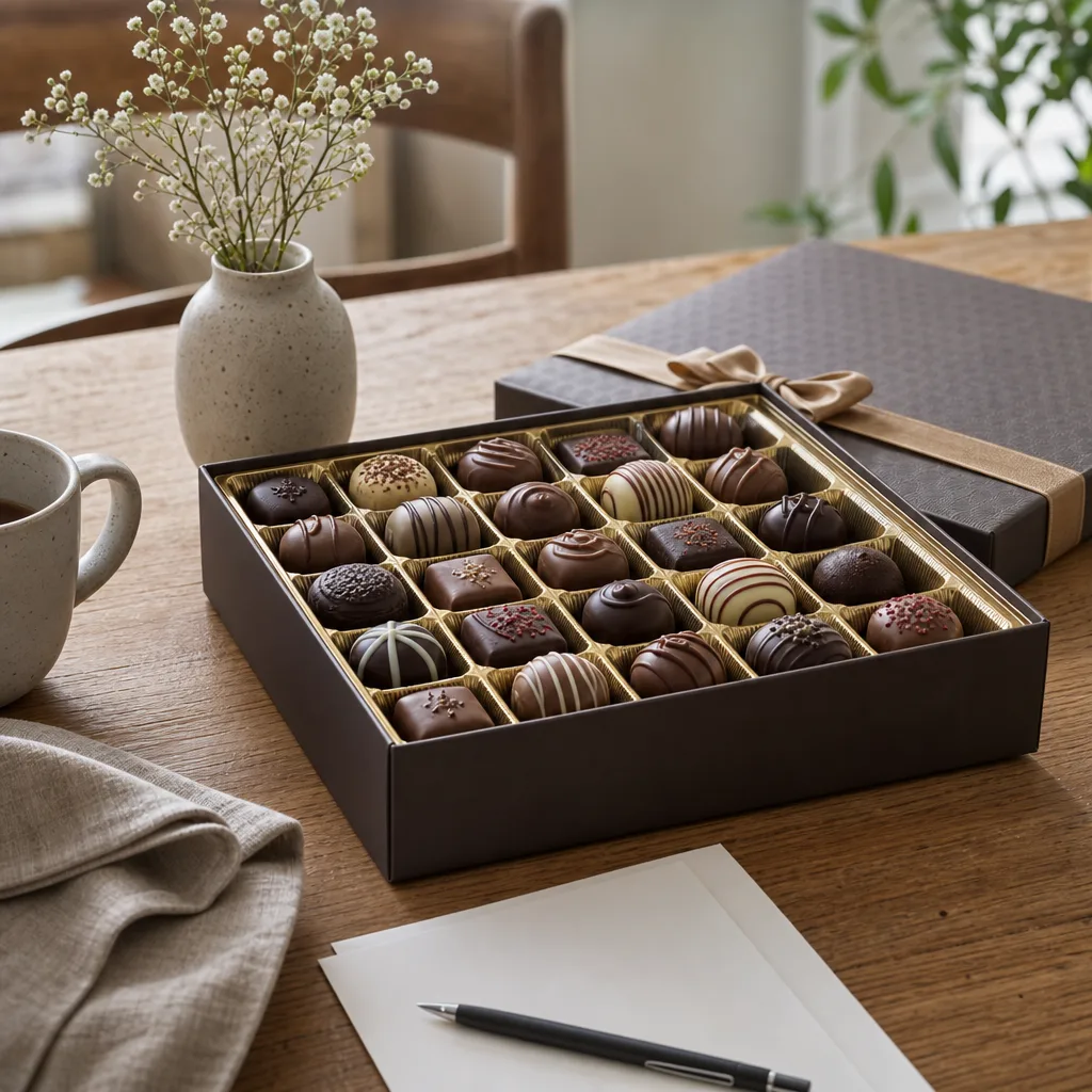 Redaktionell bild för Chokladask som present
